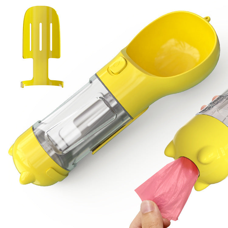 Gourde Portable 3-en-1 pour Chien - Gamelle Intégrée et Distributeur de Sacs