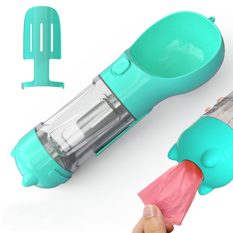 Gourde Portable 3-en-1 pour Chien - Gamelle Intégrée et Distributeur de Sacs