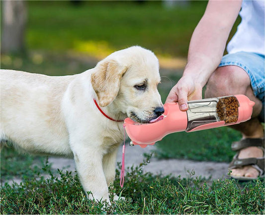 Gourde Portable 3-en-1 pour Chien - Gamelle Intégrée et Distributeur de Sacs